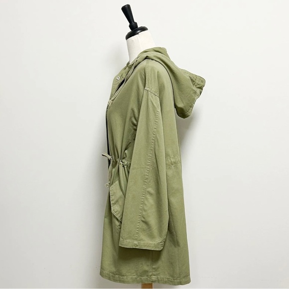 Asos Moss Army Green Snap Button Hooded Parka Waist Cinch Cords Oversized EUC 8 - Picture 7 of 11